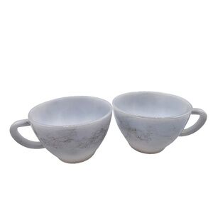 Vintage Federal Glass White Milk Glass Heat Proof Coffee Mug Tea Cup Set Of 2
